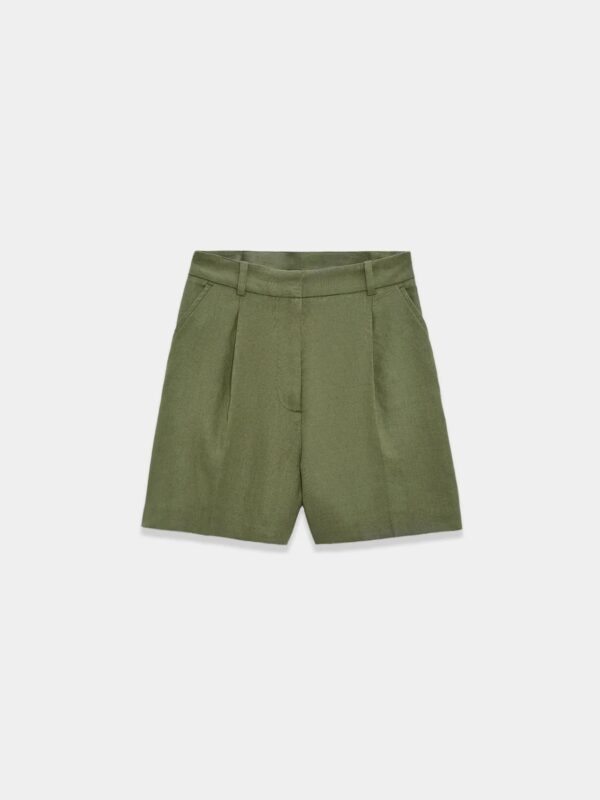 Green high waisted linen short